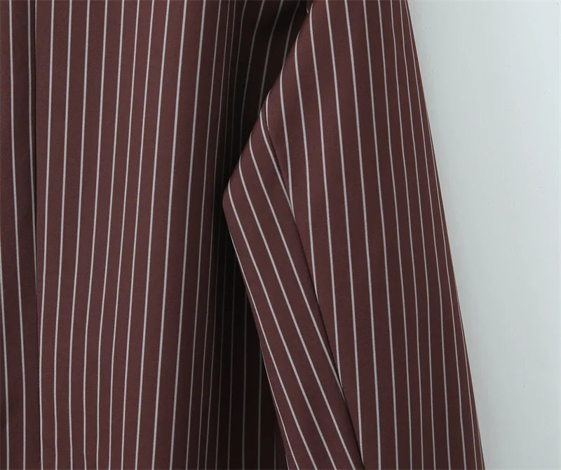 Women's Suit - Blogger Style Brown Striped Loose Fit Two-Button Versatile Blazer Spring and Autumn Fashion Women's Wear