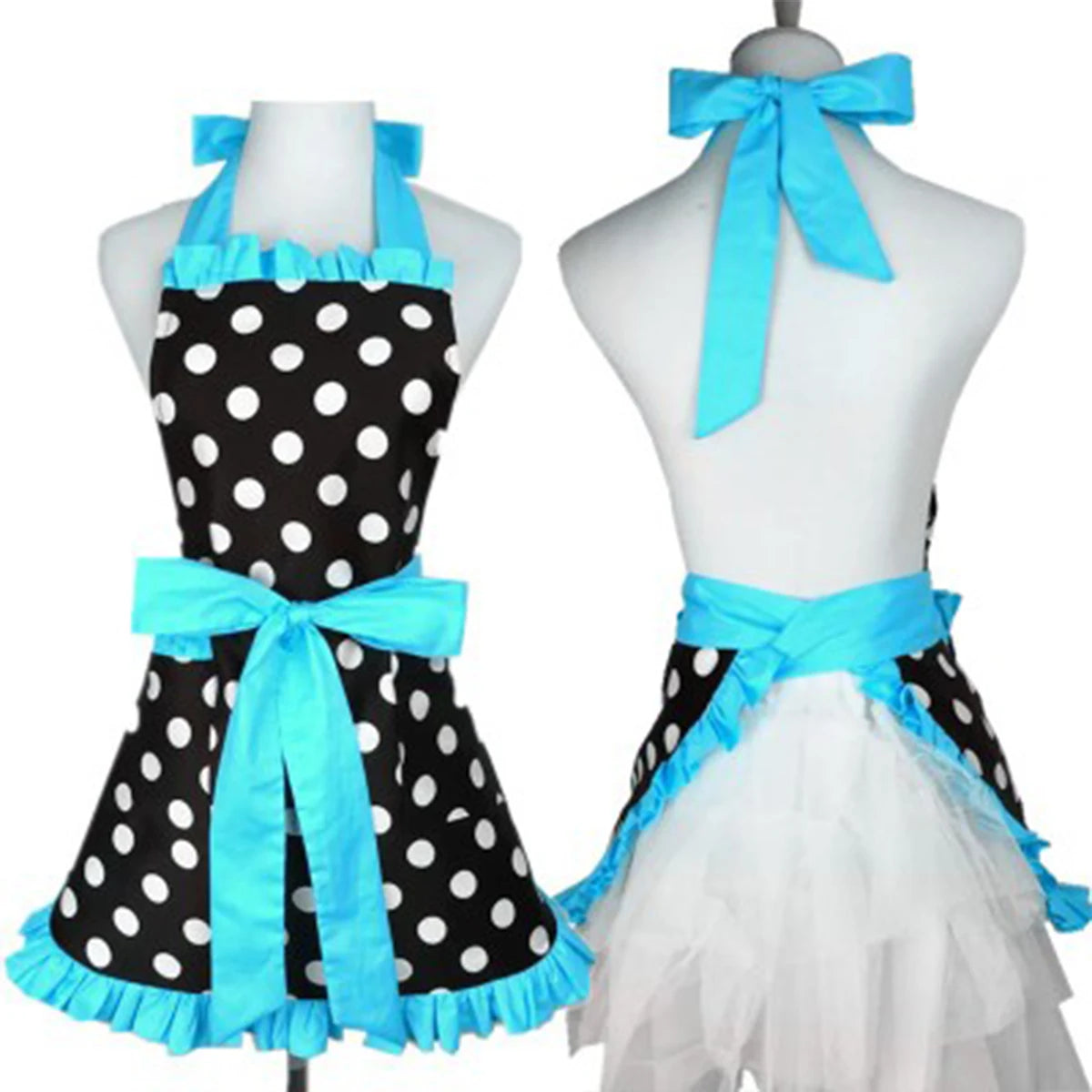 Kitchen Cooking Apron Retro Polka Dot Aprons Ruffle Side Vintage Cooking Aprons with Pockets Adjustable Kitchen Aprons for Women