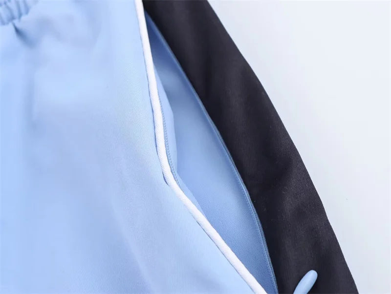 Women's Suit 2025 Autumn New Style Blue Long-Sleeve Striped Decorative Jacket and Pants Suit Casual Fashion Everyday Sports