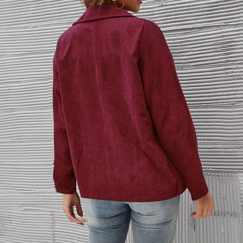 Elegant Office Lady Outwear for Women 2025 Fashion Long Sleeve Single Button Blazer Coats Solid Simple Corduroy Daily Clothes