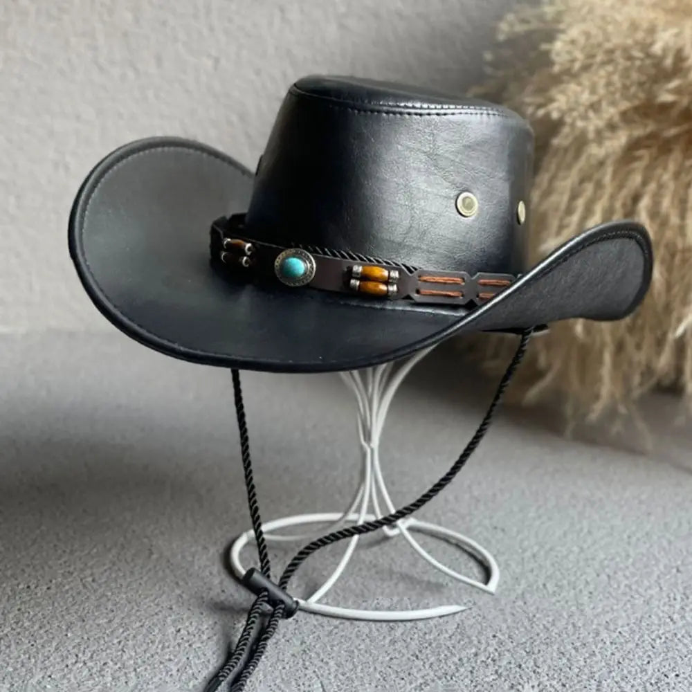 Hat Vintage Sombrero Hombre For Men For Women Faux Leather Drawstring Travel Cowboy Hat Women Cap Fisherman Hat Bucket cap