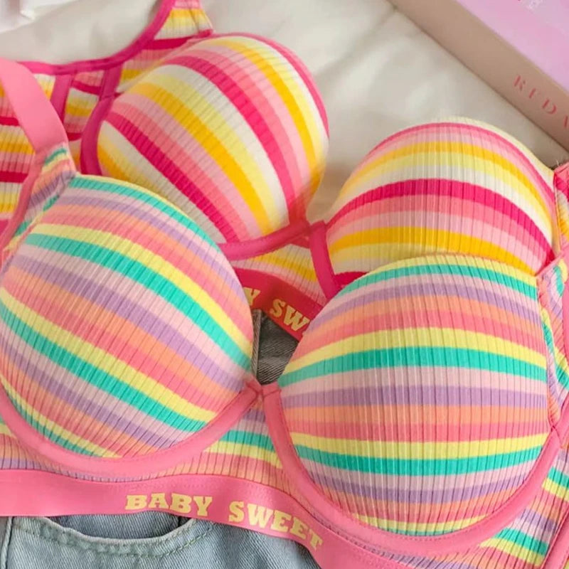 Sexy Bra for Women Tops Dopamine Rainbow Girl Seamless Bra Steel Ring Free Underwear Lingerie Bralette