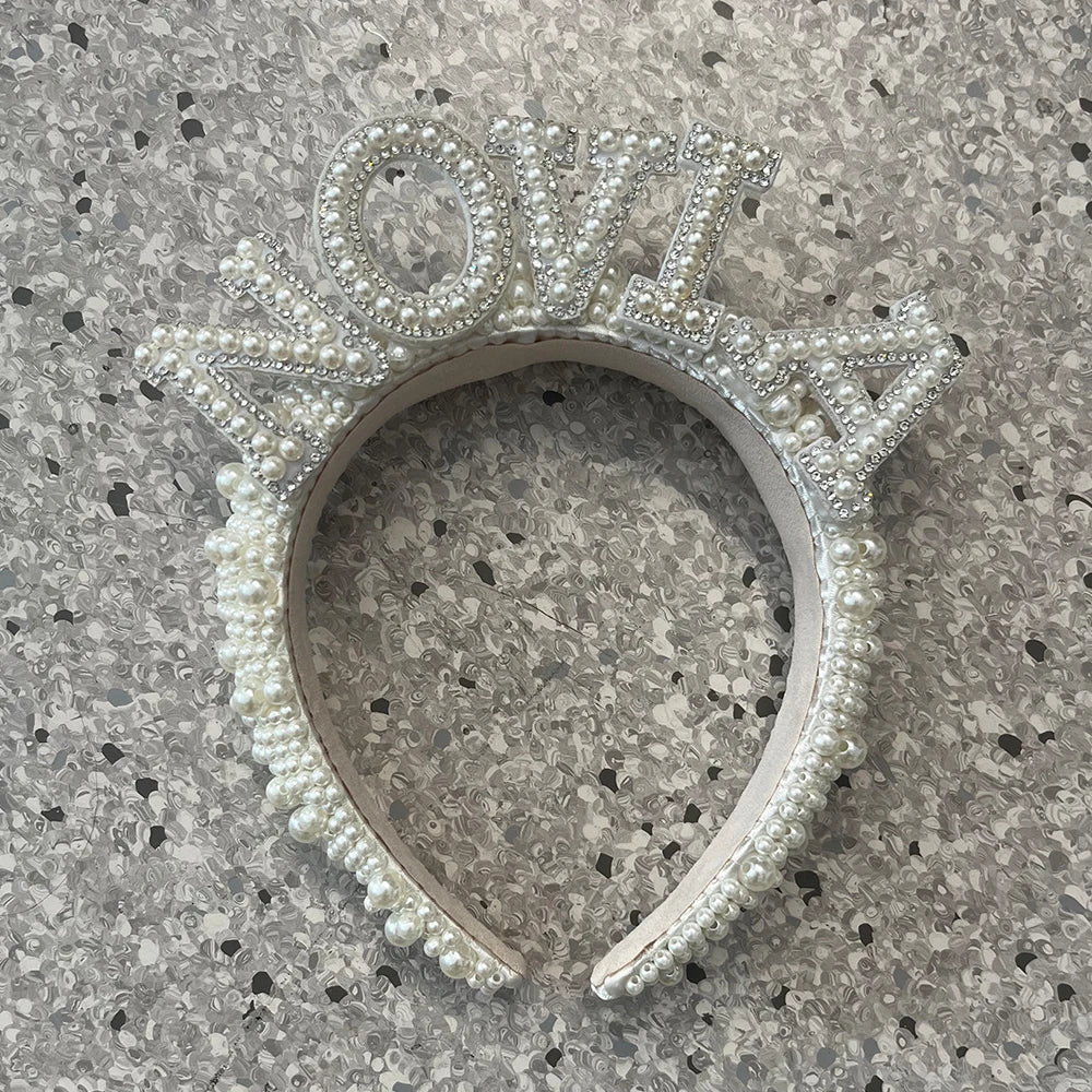 Bridal Hairband Pearl Crown with Headscarf Bride To Be Luxury WIFEY Hair Accessories Wedding Engagement Dinner Decoration Gift