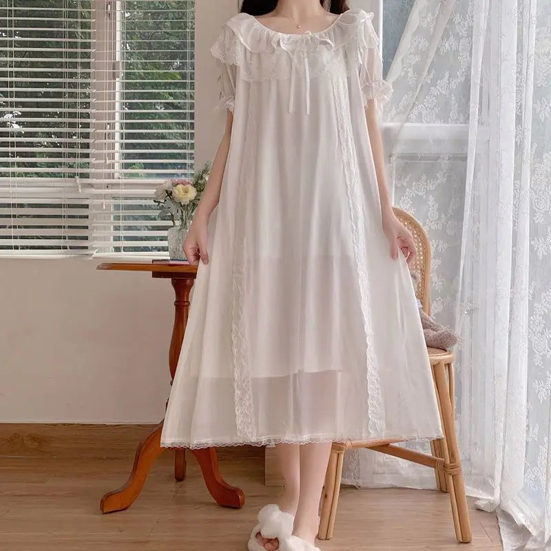 Sleepwear Women Nightwear Women's Sweet New Summer Long-sleeved Sexy Lace Home Clothes Night Gown Sleep Dress