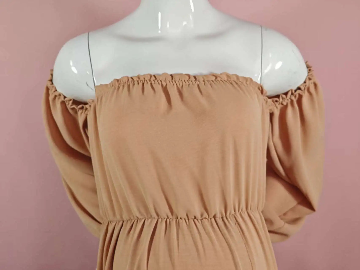 Maternity Photoshoot Dress - Sexy Off-Shoulder Gown Playful Puff Sleeves & Leg-Baring Slit Clothes for Pregnant Women Photograph