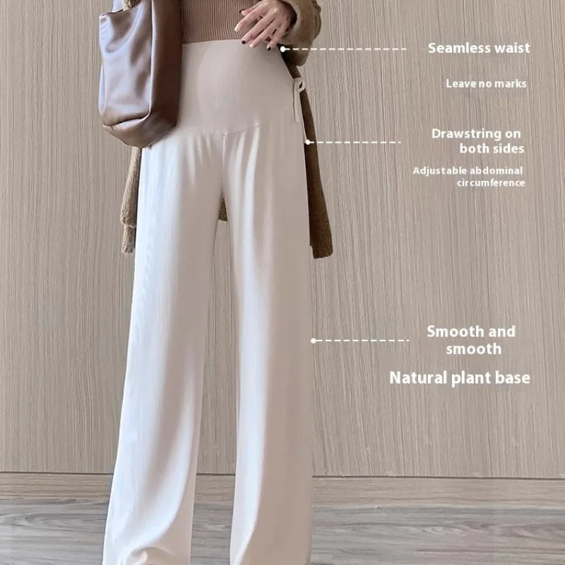 Maternity Trousers Spring and Autumn Outside Wear New Summer Petite Casual Drawstring Straight Wide Leg Trousers Maternity Wear
