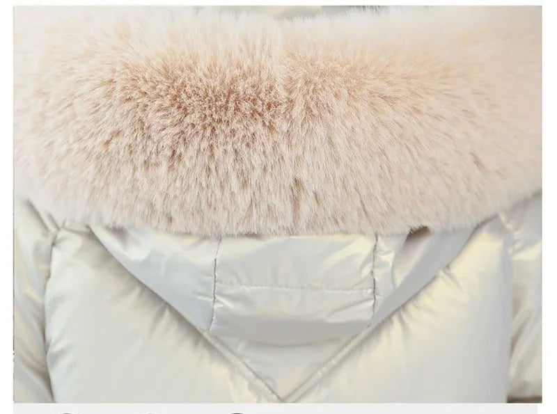 Champagne Winter Jacket Parkas Women Coat Fur Collar Hooded Overcoat Female Jacket Thick Warm Cotton Padded Puffer Parka Outwear