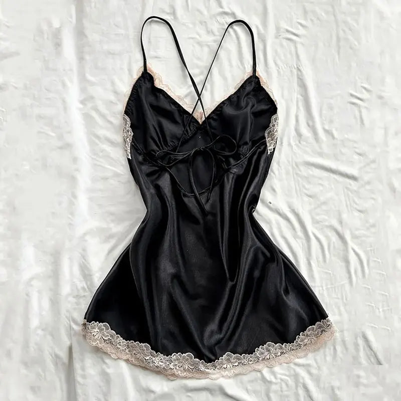 Erotic Nightdress Clothe Women Nightgowns Sexy Nightwear Lace Patchwork Lingerie Nighty Sleepwear Wedding Satin Dress Sleep Wear