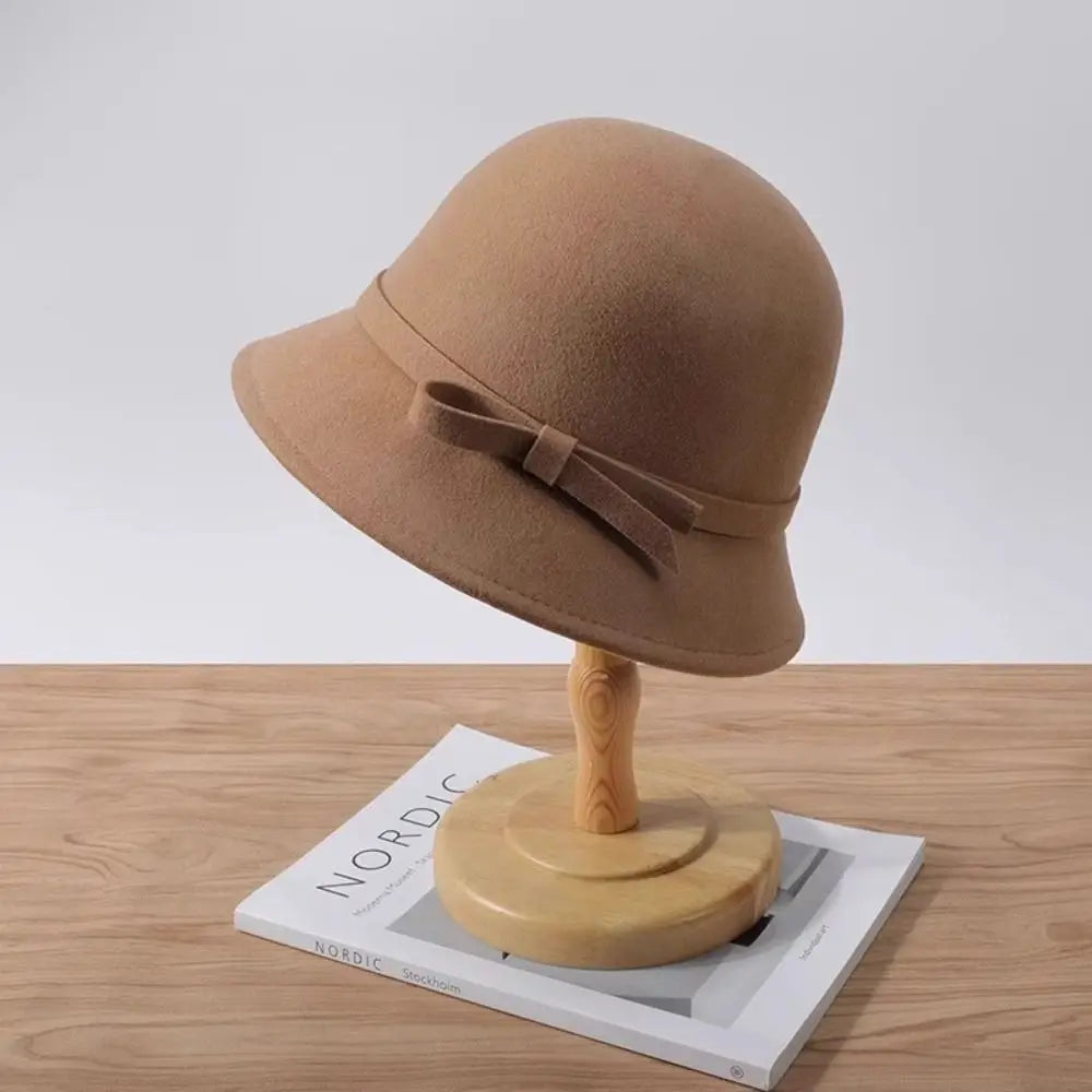 Women's Retro Hepburnesque Felt Hat - British Heiress Style with Bowknot, Formal Panama Cap for Autumn