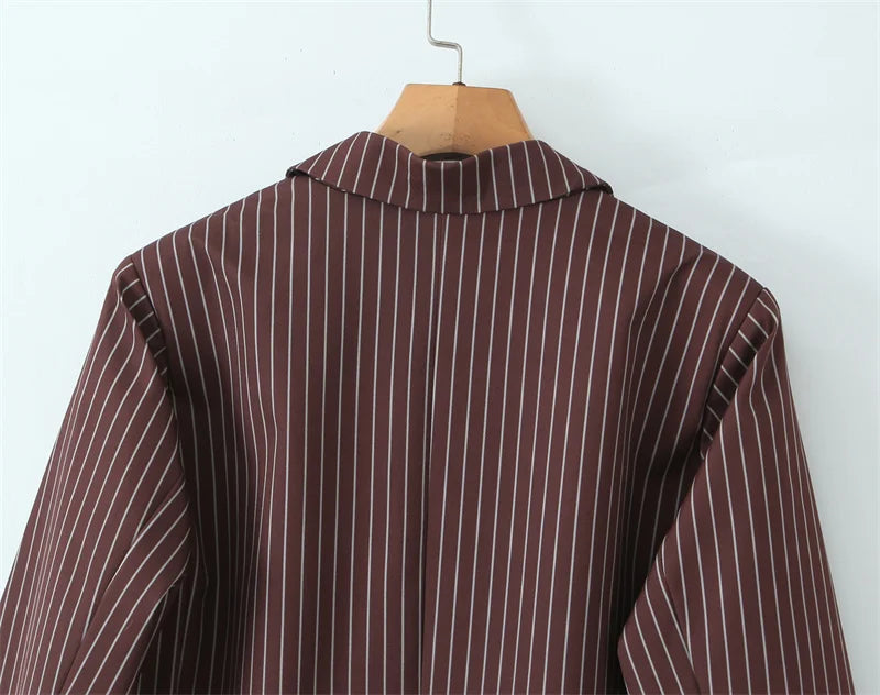 Women's Suit - Blogger Style Brown Striped Loose Fit Two-Button Versatile Blazer Spring and Autumn Fashion Women's Wear