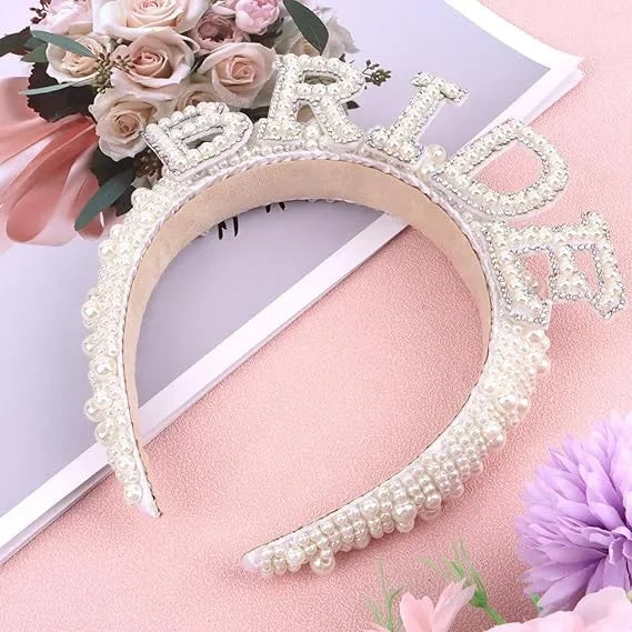 Handmade Bridal Pearl Headband BRIDE Alphabet Beads Elegant Masquerade Headdress Wedding Party Hair Accessories Photography Prop