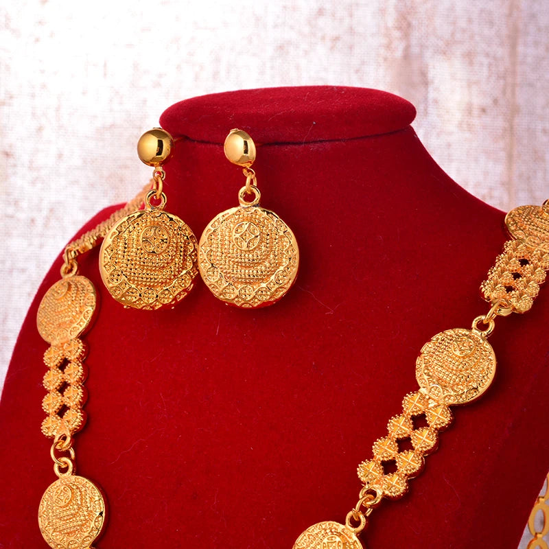 Dubai Fashion Bridal Jewelry Set Indian Wedding 24k Gold Plated Necklace&Earrings Set for Arab Party Gifts