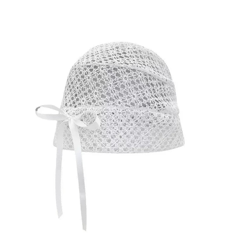 Women's Hat Hollow Bow Solid Color Simple Versatile Fashionable Personalized Pile Caps Elastic Sweet Elegant Lace Y2k Hats Girl
