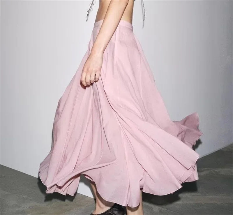 Women's Skirt New Summer 2025 Pink Pleated Midi Skirt A hem looks slim Casual and versatile Fresh and fashionable
