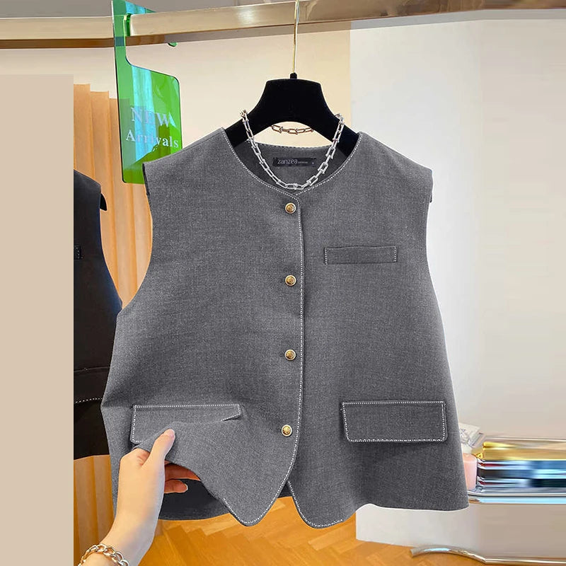 ZANZEA Outerwear 2025 Fashion Women Vests Thin Coats Sleeveless Casual Loose Solid Color Elegant Streetwear Summer Buttons Shirt