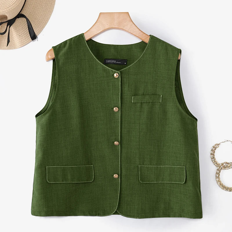 ZANZEA Outerwear 2025 Fashion Women Vests Thin Coats Sleeveless Casual Loose Solid Color Elegant Streetwear Summer Buttons Shirt