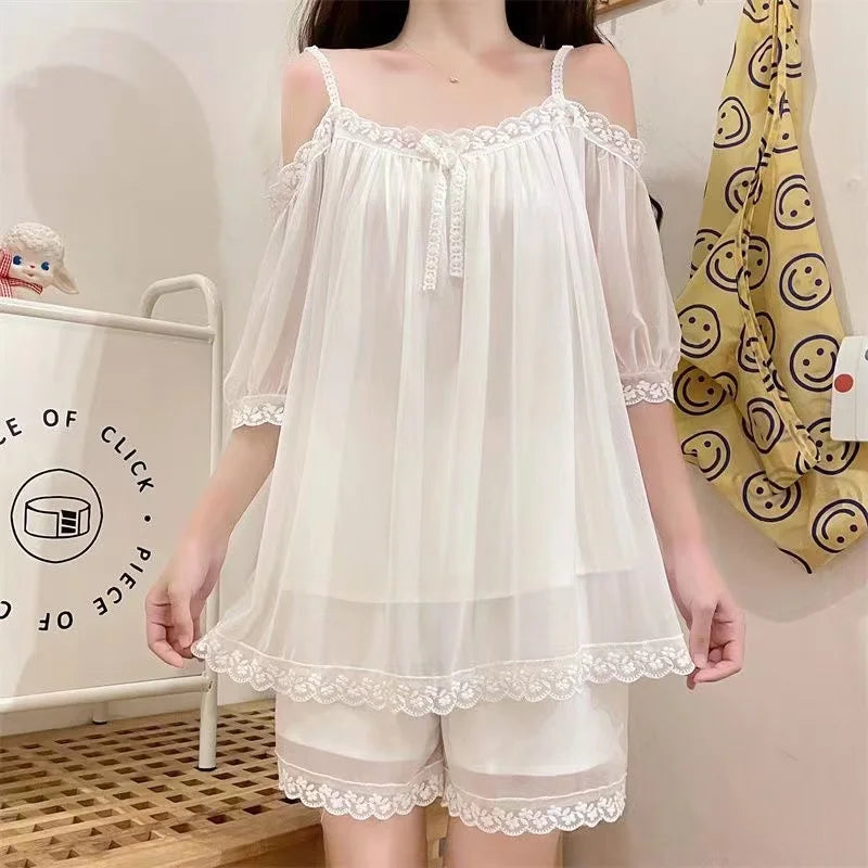 Sleepwear Women Nightwear Women's Sweet New Summer Long-sleeved Sexy Lace Home Clothes Night Gown Sleep Dress