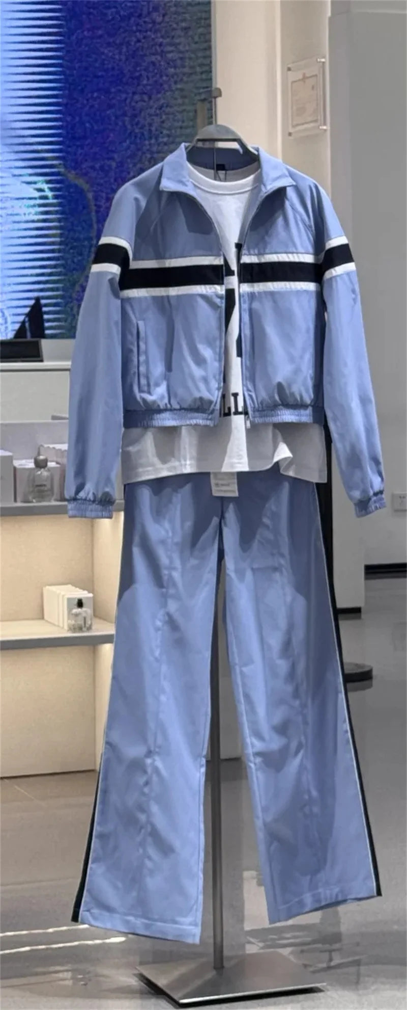 Women's Suit 2025 Autumn New Style Blue Long-Sleeve Striped Decorative Jacket and Pants Suit Casual Fashion Everyday Sports
