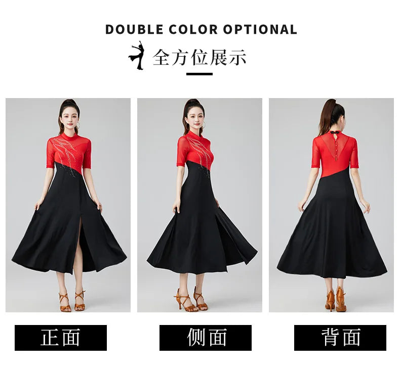 Women Evening Dresses Advanced Latin Dance Practice Suit Diamond Embellished Samba Party Dresses Standard Competition Uniform