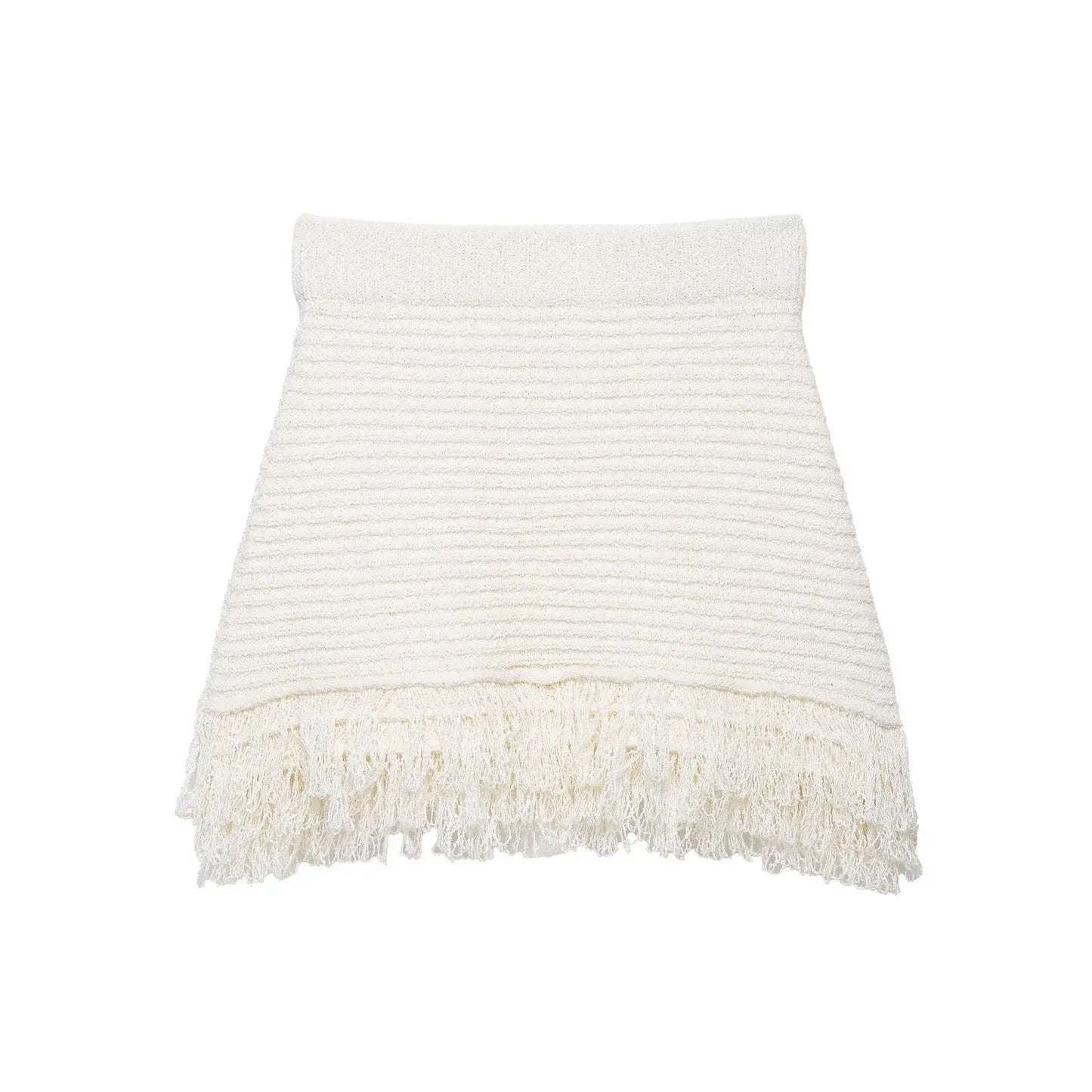 Tassel Skirt Sets Short Sleeve Knitted Tops Sexy Hip Hugging Skirts 2 Piece Set Women's Party Streetwear 2025 Woman Outfits