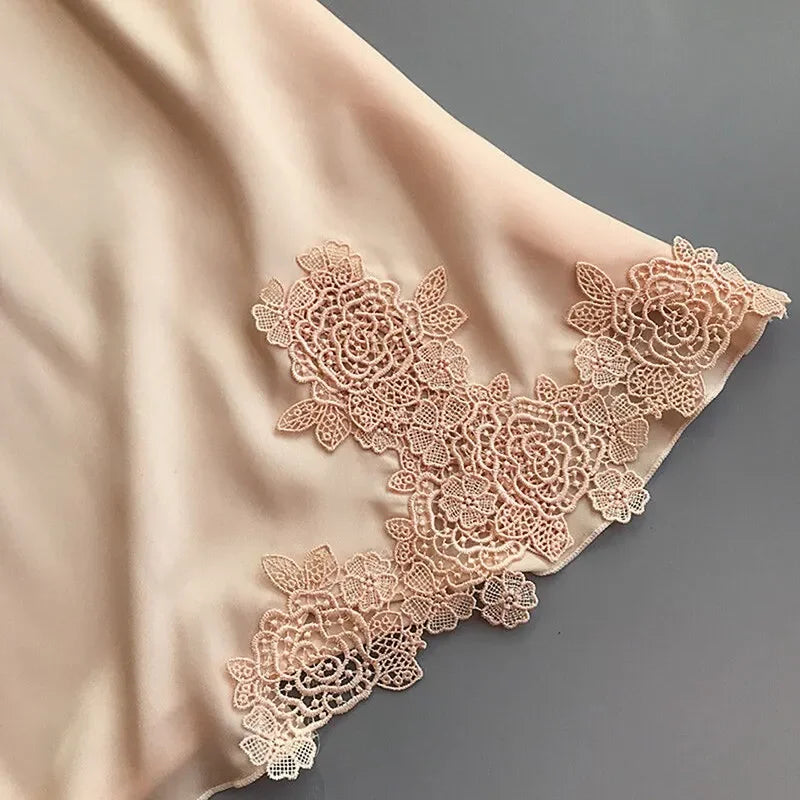 Ladies Sexy Silk Satin Night Dress Sleeveless Nighties V-neck Nightgown Nightdress Lace Sleepwear Nightwear for Women Sleep Tops