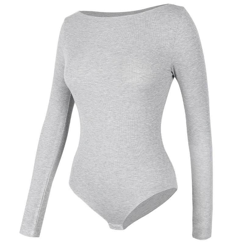 Women's Round Collar Elastic Bodysuit Long Sleeve Jumpsuit Shapewear Shaper Lady Sexy New Female Warm Clothes Autumn Winter