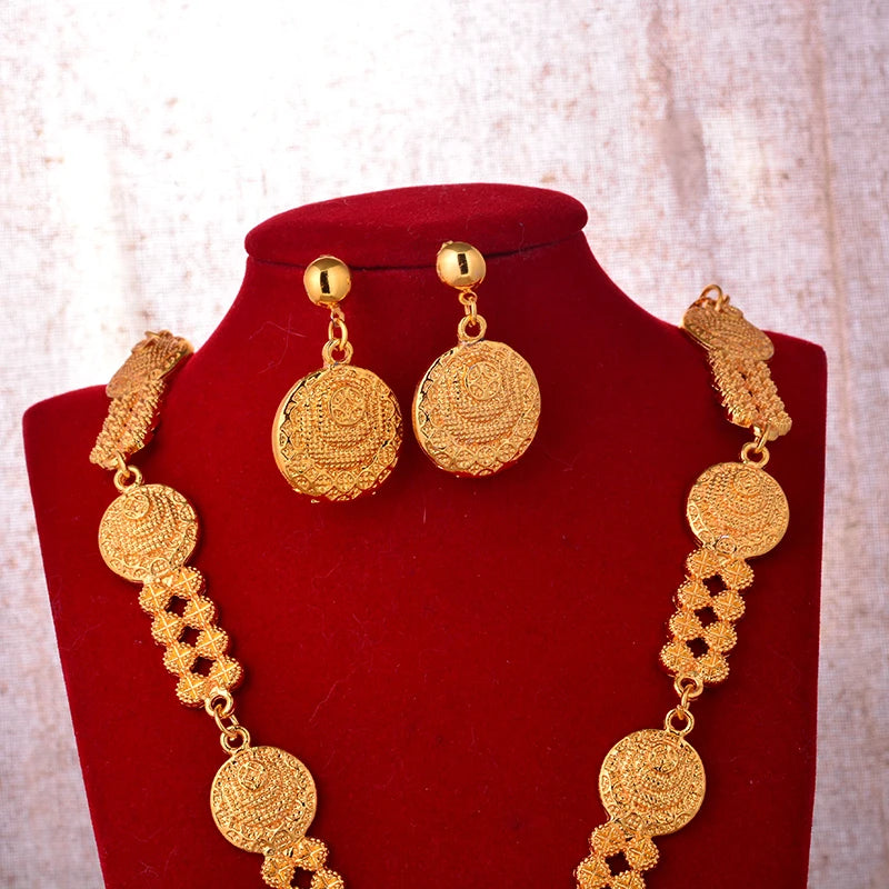 Dubai Fashion Bridal Jewelry Set Indian Wedding 24k Gold Plated Necklace&Earrings Set for Arab Party Gifts