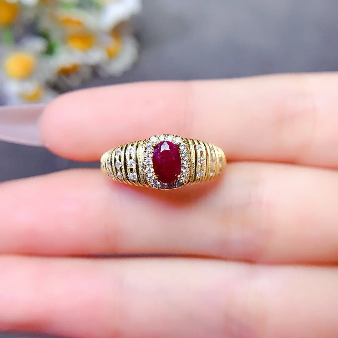 Women S925 Sterling Silver Ring Features A Gorgeous Natural Ruby A Designer Fashion Jewelry Piece Ideal for Elegant Gifting