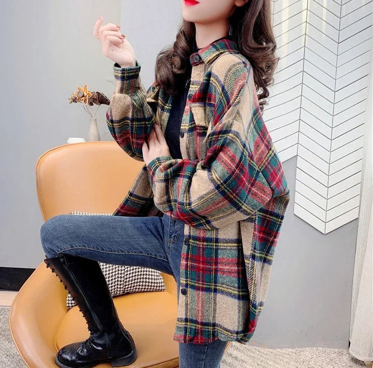 Jacket for Women Check Spring Autumn Vintage Coats Woman 2025 Trend Luxury Long Sleeve Casual Clothing Promotion Youthful Offer