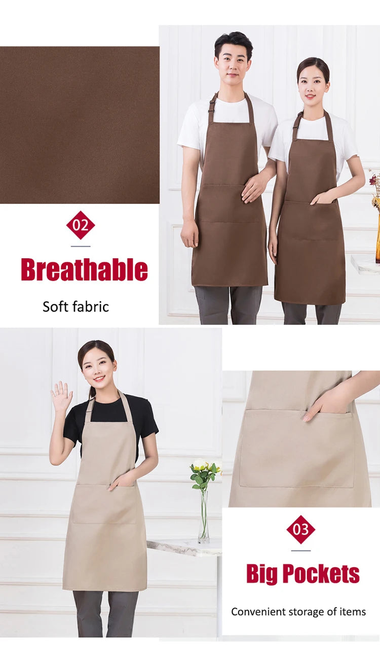 Women's Kitchen Apron for Woman Men Chef Work Apron for Grill Restaurant Bar Cafes Beauty Nails Studios Cleaning Smock