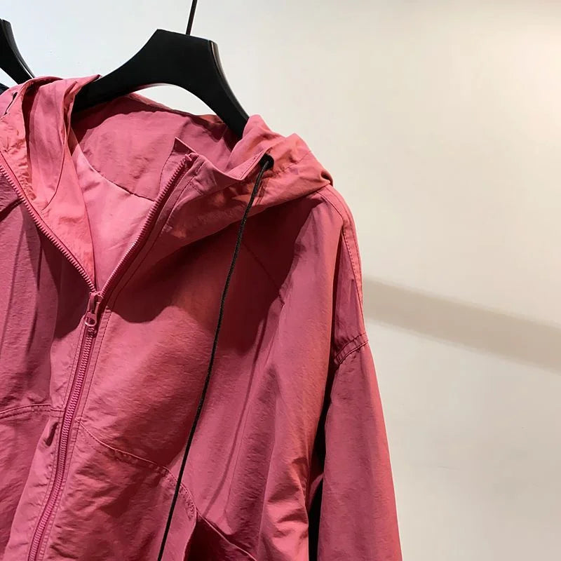 Jackets Women Hooded Summer Sun-proof Zipper Coats Thin Loose See Through Outerwear Breathable Outwear Lightweight Clothes