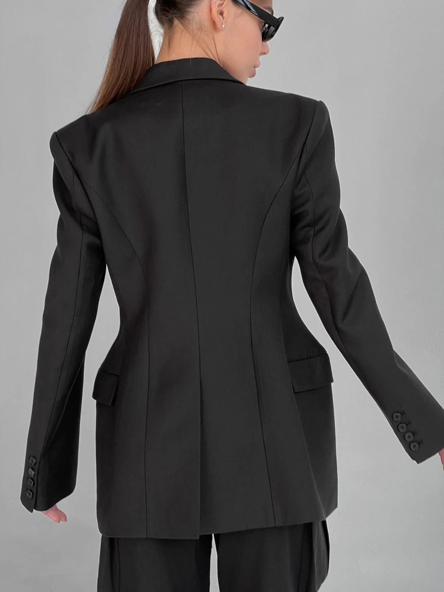 Blubelle Blazer Women Autumn Winter Slim Waist Chic Blazer Coats Office Ladies Double Breasted Fashion Jacket Women Clothing