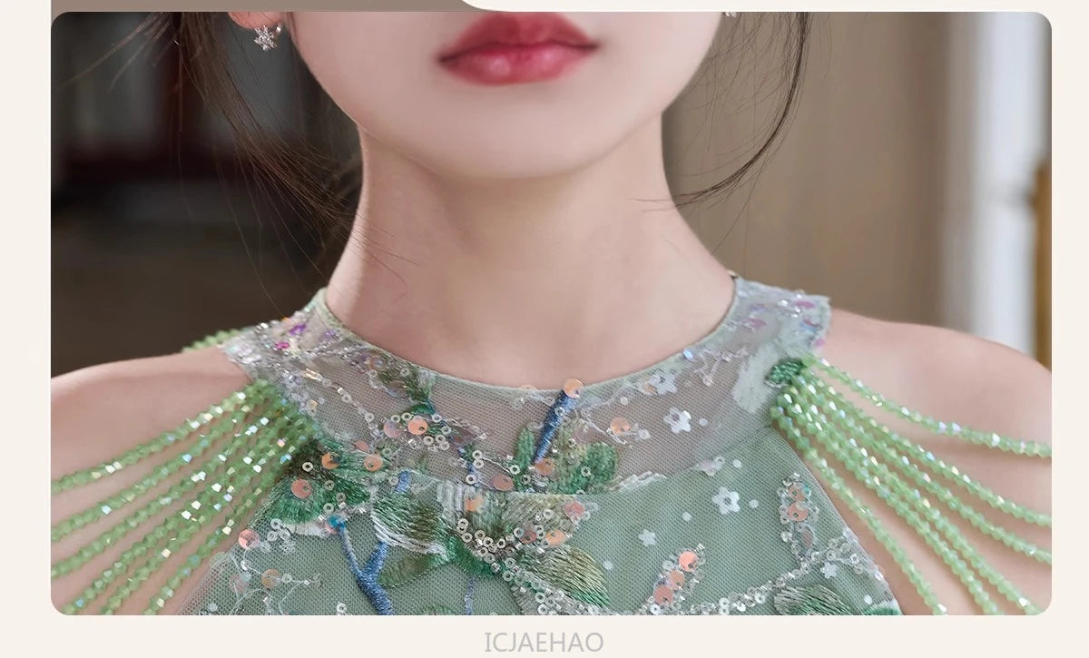 Teen Girl Clothes Green Girls Princess Dress Kids Pageant Host Gown Birthday Party Outfit PianoFormal Wear Recital Performance