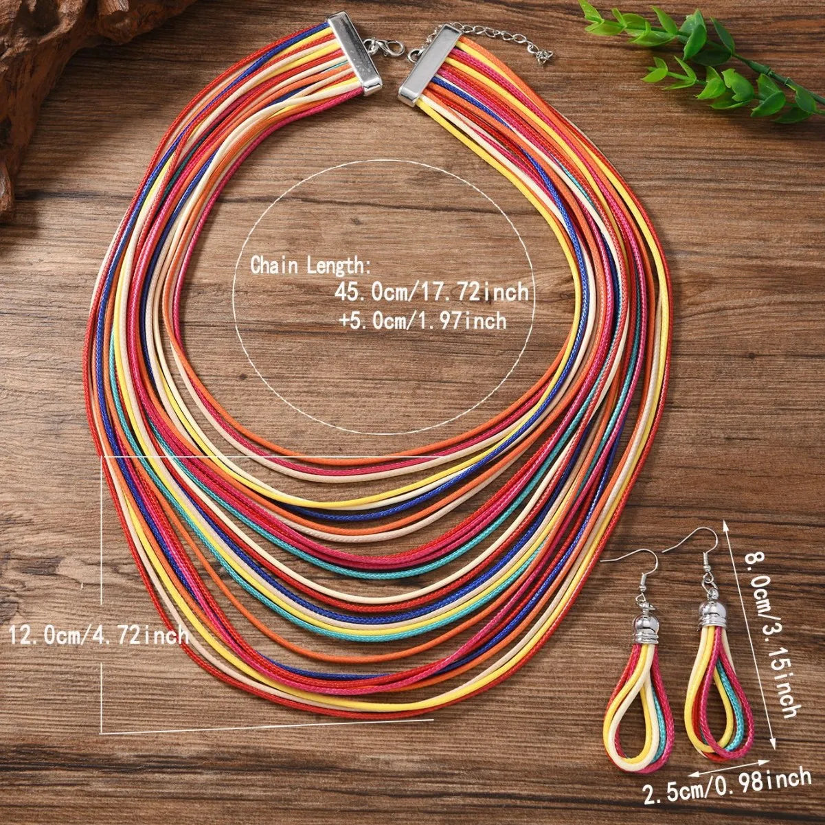 Jewelry Sets for Women, Multi-layer Wax Thread Hand-woven Necklace, Fashion and Personality Choker + Dangle Earrings