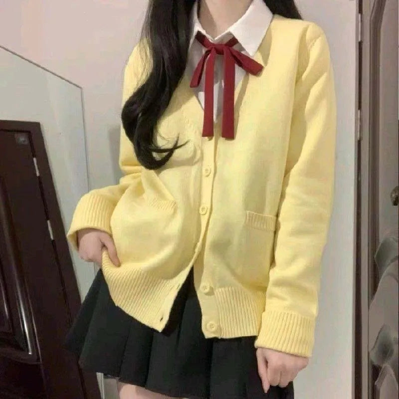 Sweet Wind Sweater Spring and Autumn V-neck Cotton Knitted Sweater Academy Style JK Uniform Cardigan Student Girl Role Play