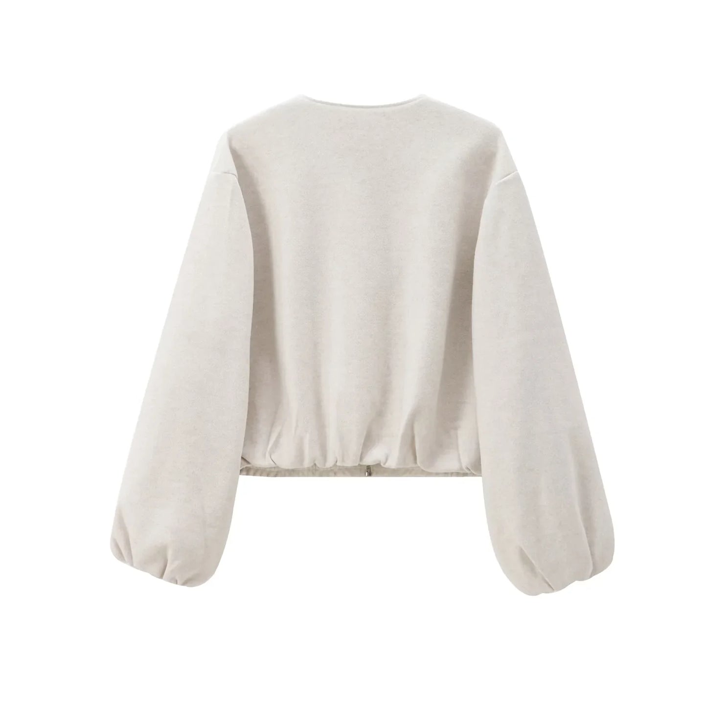 HXAO Outerwears Cropped Bomber Jacket Women Autumn Long Sleeve Faux Wool Coats For Woman Winter Zip Up Gray Beige Short Coats