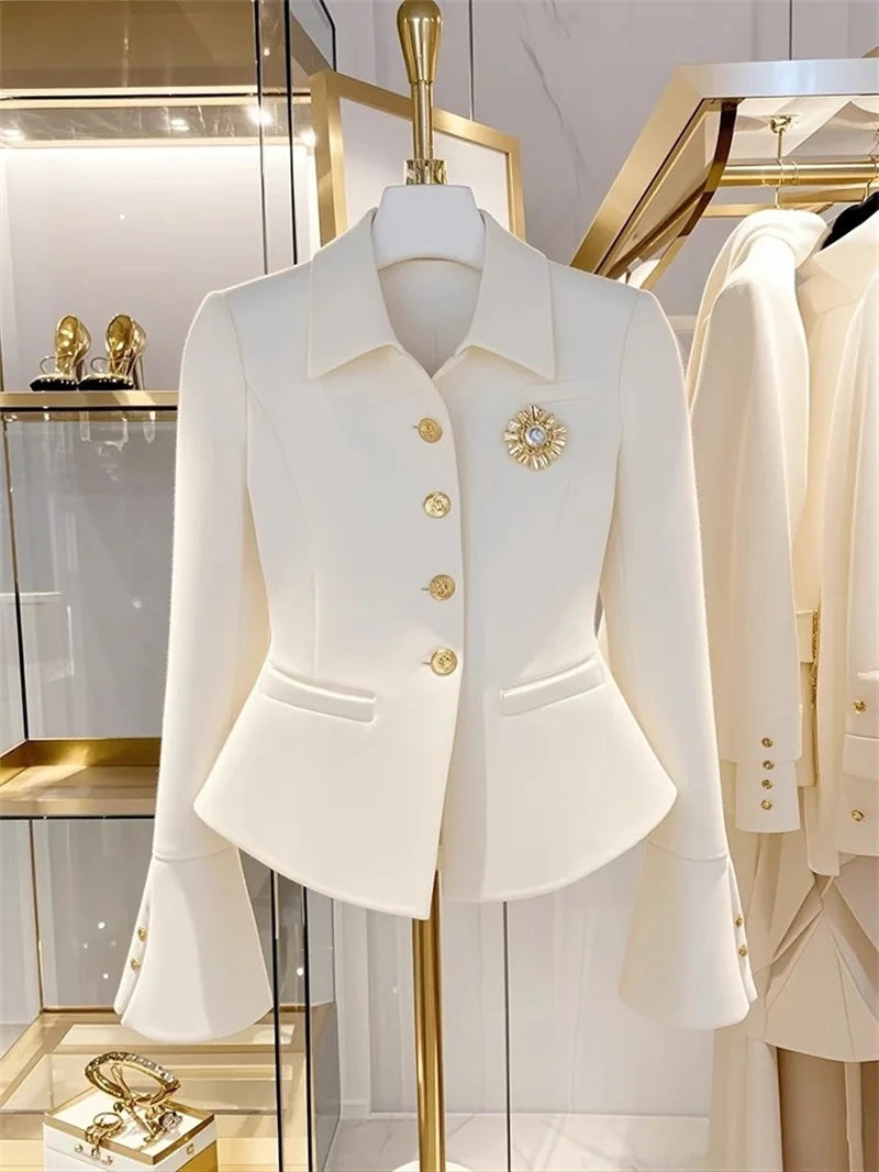 Women's Blazer Coat New 2025 Autumn Long Sleeve Casual Single Breasted Elegant Office Waist Ladies Suit Jacket Lady Outerwear
