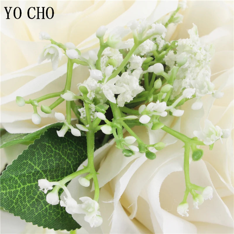 Bridal Bridesmaids Bouquets with Bowknot Ivory Roses Silk Flowers Bouquet for Valentine's Day Marriage Wedding Bride Photography