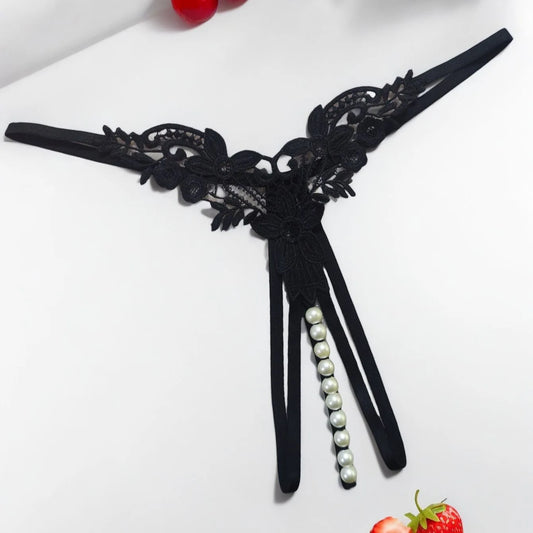 Sexy Panties,Fashionable Floral Underwear,Embroidered Sheer Crotchless Panties,Sexy Removable Thong,Rise T-Pants,Nightclub,Pool