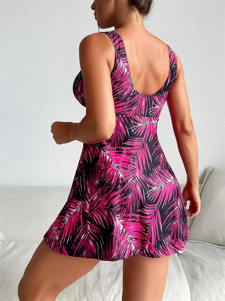 Two Piece Swimsuit Women 2025 New Print Sling Long Dress Swimwear Summer Thong Tankini Beach Wear Bathing Suit Female Swimming