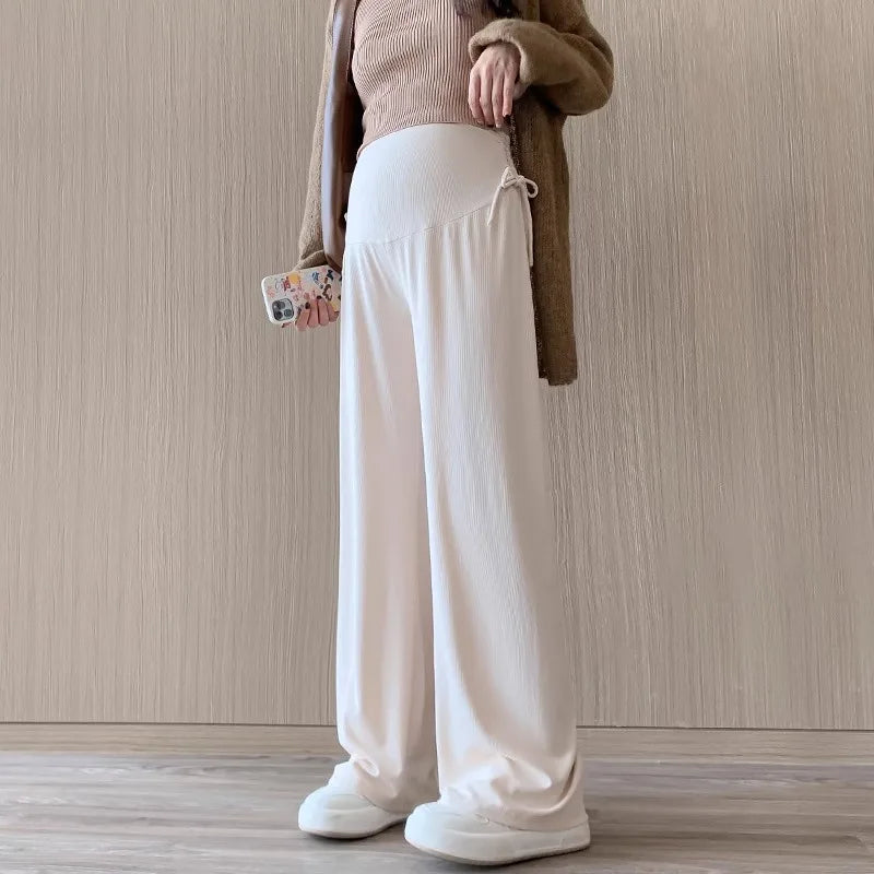 Maternity Trousers Spring and Autumn Outside Wear New Summer Petite Casual Drawstring Straight Wide Leg Trousers Maternity Wear