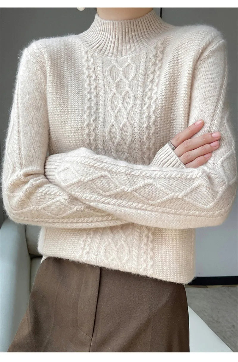 Women's Sweater Spring Autumn Outside Wear Pullovers Half High Collar Knitwear Fashion Long Sleeve Pull Femme Sueter Tops