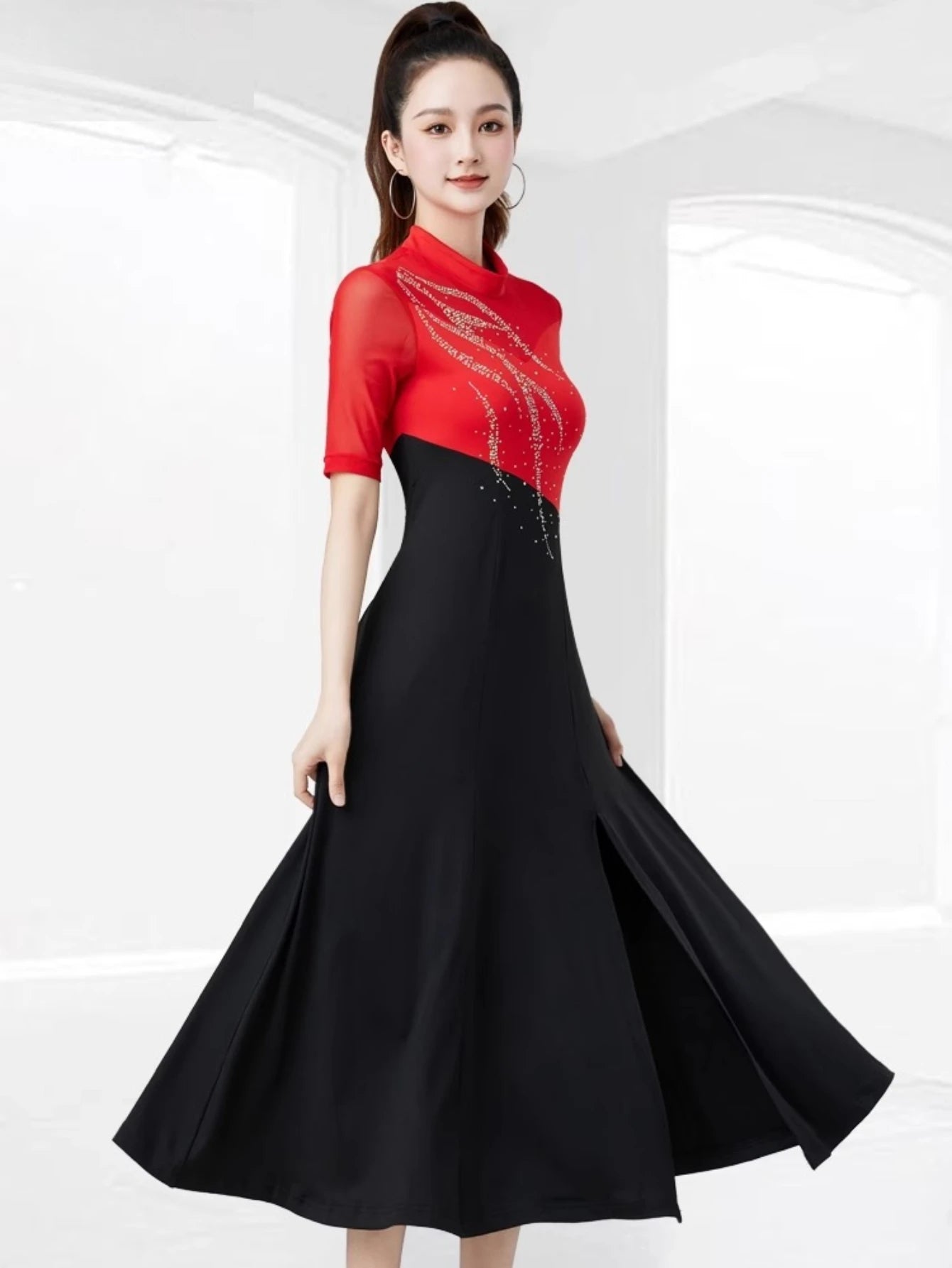 Women Evening Dresses Advanced Latin Dance Practice Suit Diamond Embellished Samba Party Dresses Standard Competition Uniform