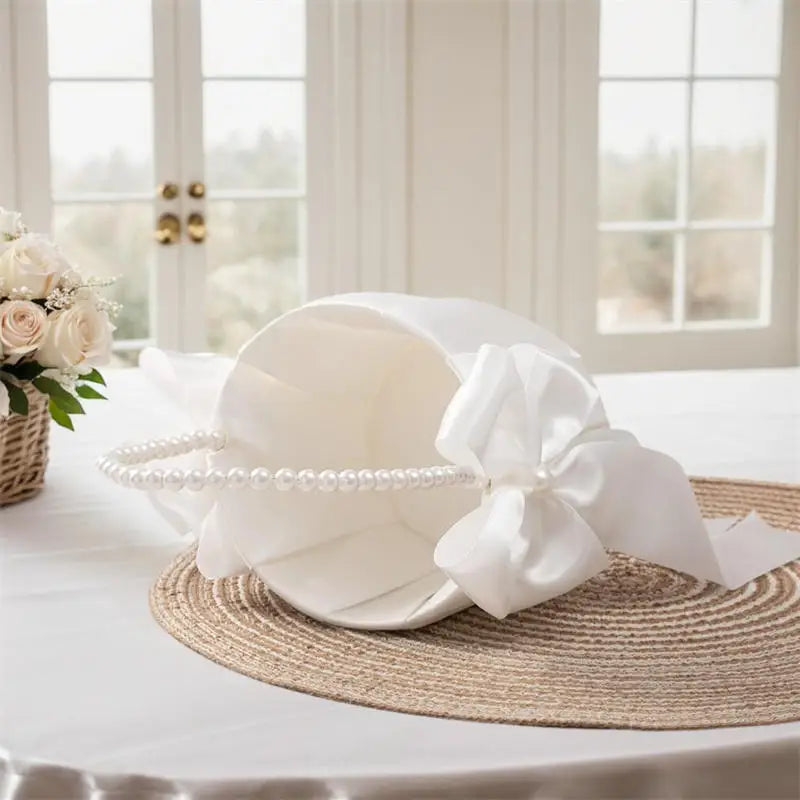 White Girls Flower Basket Silk Wedding Basket Flower Bride Girls Kids Hand Held Wedding Party Wedding  Bridal Flower Basket