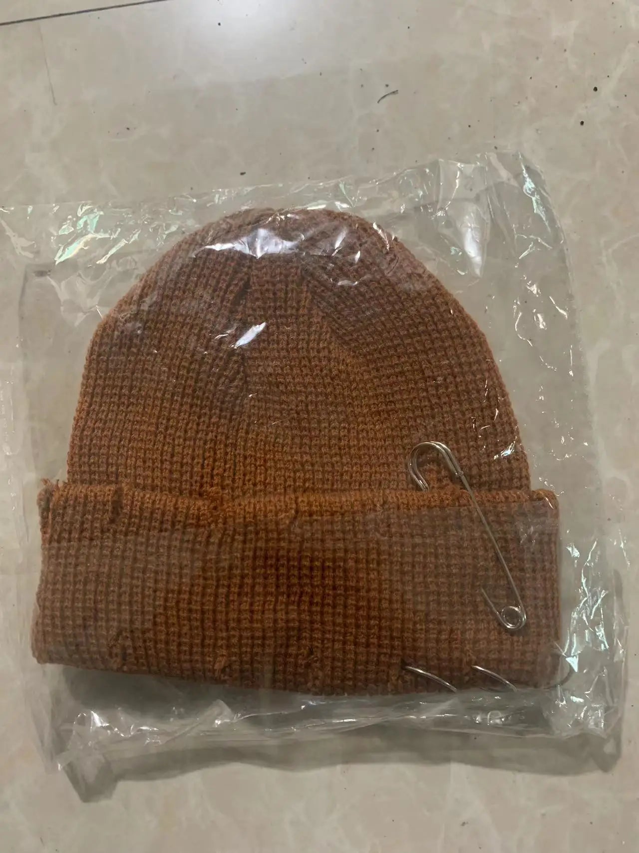 Hat for Women Autumn and Winter Ring Pin Street Hip-Hop Woolen Hats with Holes Edging Knit Cap Men's Trendy Cold-proof Beanies