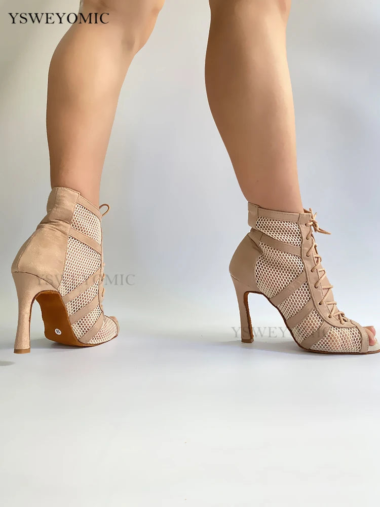 Bachata Dance Booties 2022 Khaki Black Salsa Dance Shoes Latin Dance Shoes Women Social Dancing Indoor Outdoor