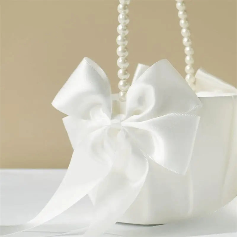 White Girls Flower Basket Silk Wedding Basket Flower Bride Girls Kids Hand Held Wedding Party Wedding  Bridal Flower Basket