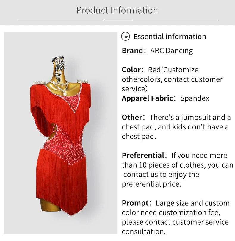 Red Latin Dance Fringed Dresses Sexy Womens Competition Costume Adult Female Party Clothes Cabaret Practice Wear Girl Stage Suit