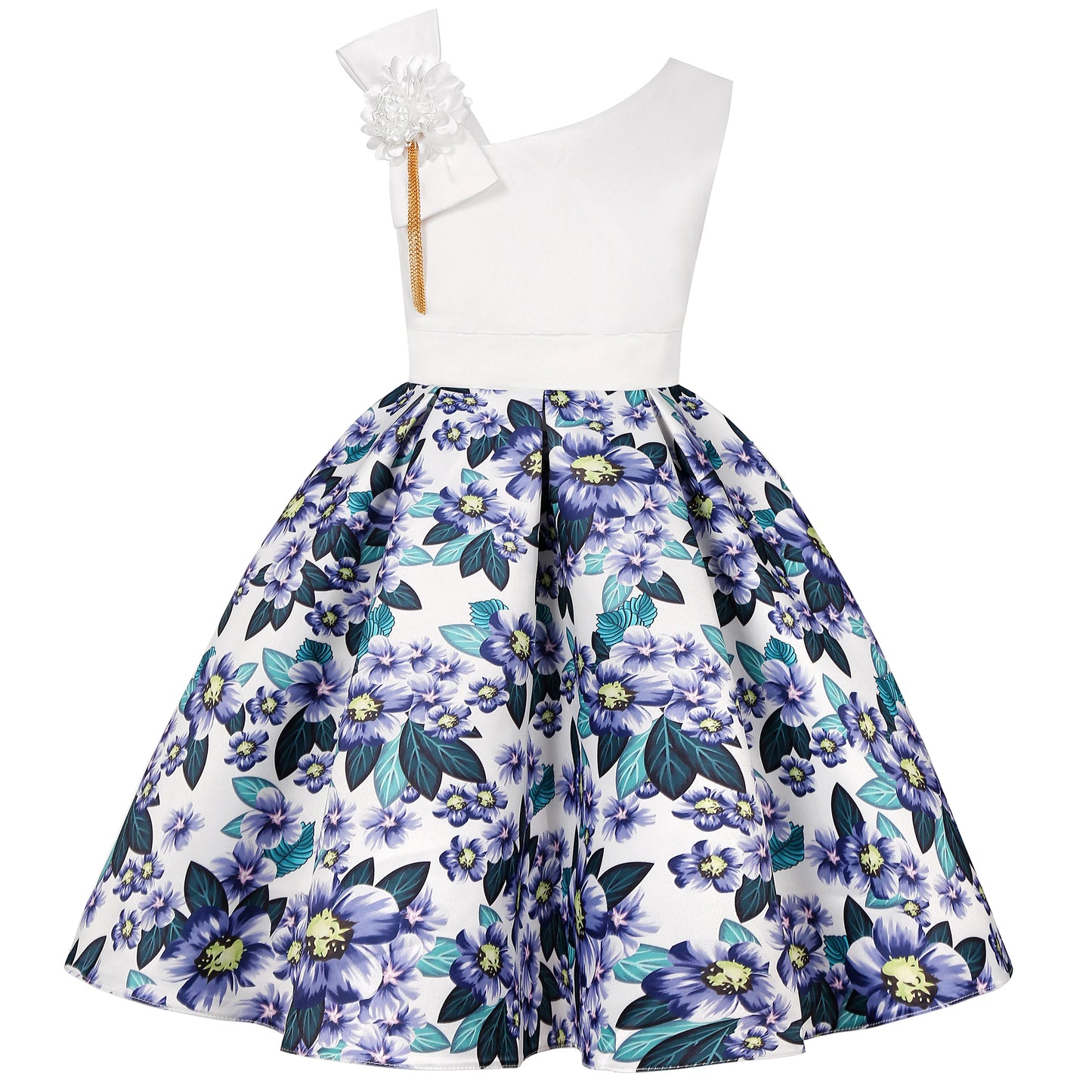 Fashionable floral off-the-shoulder dress, flower girl outfit, graduation dance dress, elegant evening gown, beauty pageant gown