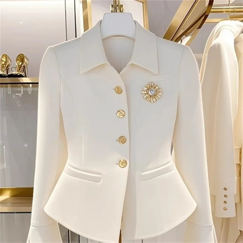 Women's Blazer Coat New 2025 Autumn Long Sleeve Casual Single Breasted Elegant Office Waist Ladies Suit Jacket Lady Outerwear